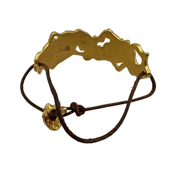 Boutique Boho Handmade Chunky Gold Foil Nugget Leather Statement Bracelet - Picture 7 of 9